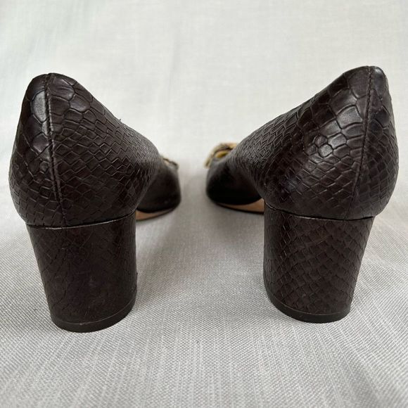 BETTYE MULLER LADIES HEELS SHOES 40 BROWN PYTHON LEATHER TEXTURED BOW POINTY - Picture 6 of 16